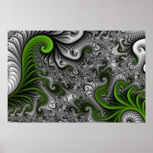 Fantasywereld groen en grijs abstracte fractal kun poster (Voorkant)