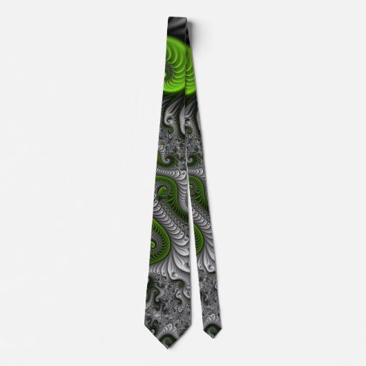 Fantasywereld groen en grijs abstracte fractal kun stropdas (Voorkant)