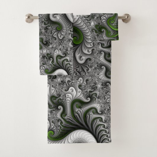 Fantasywereld Groen En Grijs Abstracte Fractale Ku Bad Handdoek (Insitu)