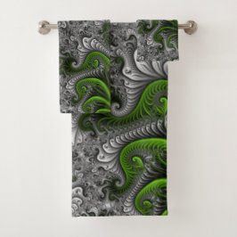 Fantasywereld Groen En Grijs Abstracte Fractale Ku Bad Handdoek