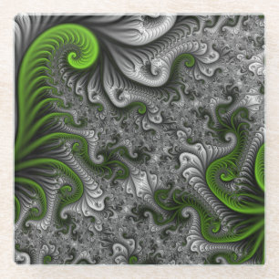 Fantasywereld Groen En Grijs Abstracte Fractale Ku Glazen Onderzetter