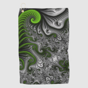 Fantasywereld Groen En Grijs Abstracte Fractale Ku Golfhanddoek