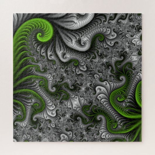 Fantasywereld Groen En Grijs Abstracte Fractale Ku Legpuzzel (Horizontaal)