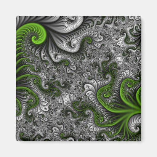 Fantasywereld Groen En Grijs Abstracte Fractale Ku Magneet (Voorkant)