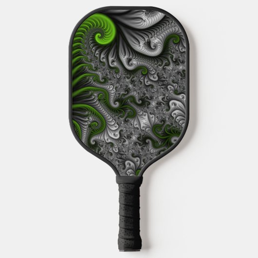 Fantasywereld Groen En Grijs Abstracte Fractale Ku Pickleball Paddle (Voorkant)
