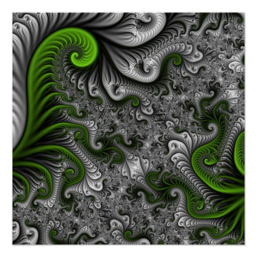 Fantasywereld Groen En Grijs Abstracte Fractale Ku Poster (Voorkant)