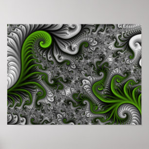 Fantasywereld Groen En Grijs Abstracte Fractale Ku Poster