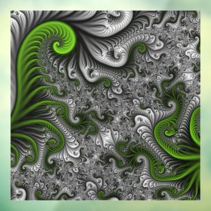 Fantasywereld Groen En Grijs Abstracte Fractale Ku Raamsticker