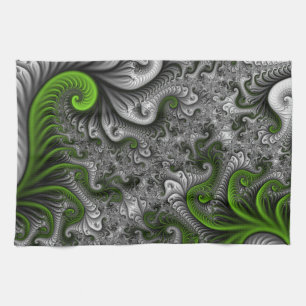 Fantasywereld Groen En Grijs Abstracte Fractale Ku Theedoek