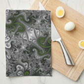 Fantasywereld Groen En Grijs Abstracte Fractale Ku Theedoek (Quarter Fold)