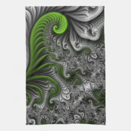 Fantasywereld Groen En Grijs Abstracte Fractale Ku Theedoek