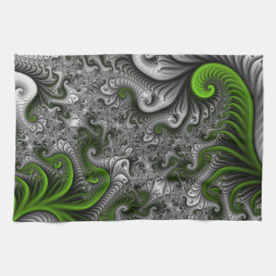 Fantasywereld Groen En Grijs Abstracte Fractale Ku Theedoek