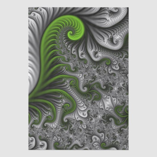 Fantasywereld Groen En Grijs Abstracte Fractale Ku Tissuepapier (Voorkant)