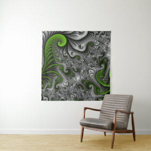 Fantasywereld Groen En Grijs Abstracte Fractale Ku Wandkleed
