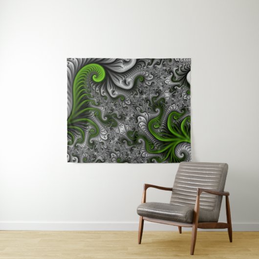Fantasywereld Groen En Grijs Abstracte Fractale Ku Wandkleed (In Situ (horizontaal))