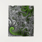 Fantasywereld Groen En Grijs Abstracte Fractale Ku Wandkleed (Voorkant)