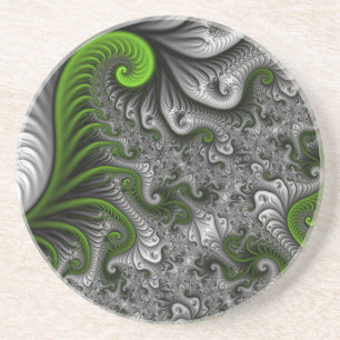 Fantasywereld groene en grijze abstracte fractal a zandsteen onderzetter