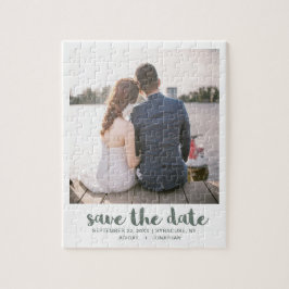 Fantiek penseel schrift foto save the date groen legpuzzel