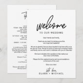 Fantieke kalligrafie huwelijks-welkomstbrief programmakaart (Voorkant / Achterkant)