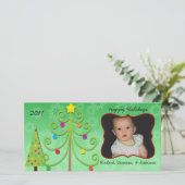 Fantieke kerstkaart met gepersonaliseerde foto (Staand voorkant)