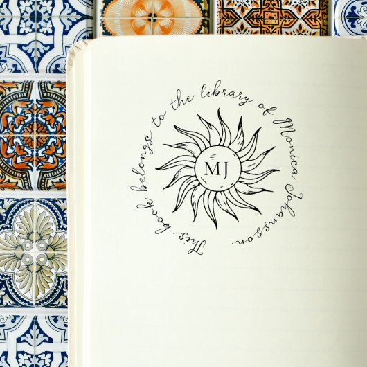 Fantieke Script Sun Bloem Aangepaste Bibliotheek B Rubberstempel