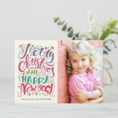 Fantieke typografie Kleurige Kerstfoto Feestdagenkaart (Staand voorkant)