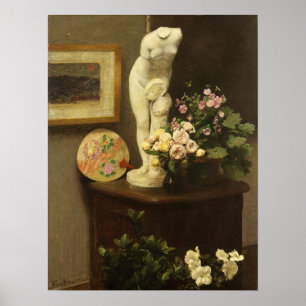Fantin-latour - bloemen en diverse voorwerpen poster