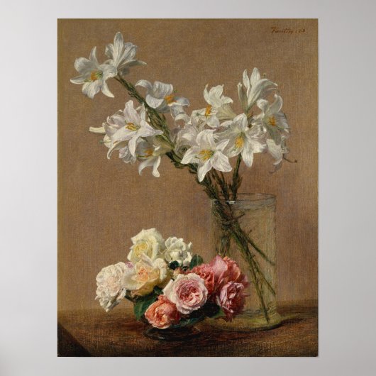 Fantin-Latour - Rozen En Lelies Poster (Voorkant)