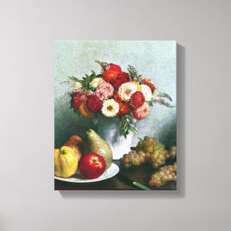 Fantin-Latour - Stilleven met bloemen en fruit Canvas Afdruk