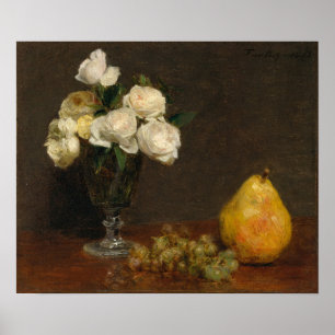 Fantin-Latour - Stilleven met rozen en fruit Poster