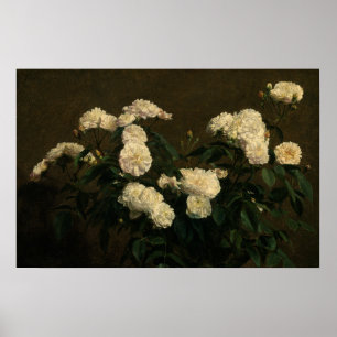 Fantin-latour - stilstaand leven van witte rozen poster