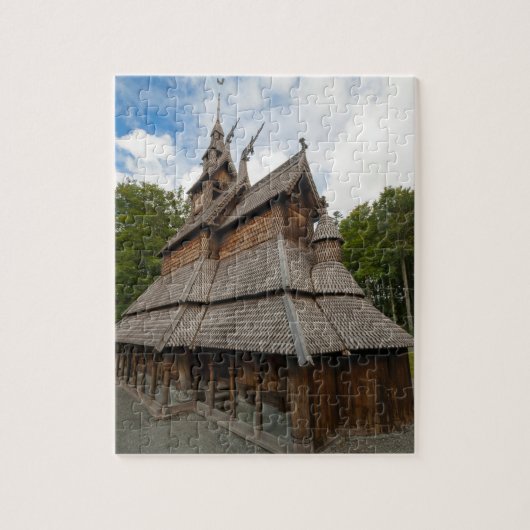 Fantoft Stave Church in Bergen, Noorwegen Legpuzzel (Verticaal)