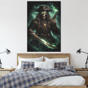 Fantoom Piraat Schedel – Donkere Fantasy Oogstmaan Canvas Afdruk