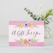 Fantsoen kaart met roze bloemen cadeaubon (Staand voorkant)