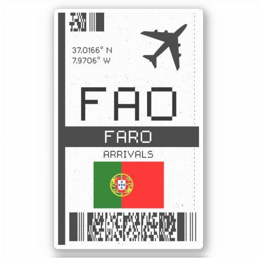 FAO Faro Boarding Pass - Portugal Reizen Sticker (Voorkant)