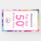 Far Out 50th Groovy Tie Dye Verjaardag Naam Feest Spandoek (Horizontaal)