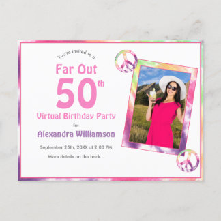 Far Out 50th Tie Dye Virtual Birthday Party Foto Uitnodiging Briefkaart