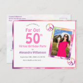 Far Out 50th Tie Dye Virtual Birthday Party Foto Uitnodiging Briefkaart (Voorkant / Achterkant)