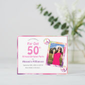 Far Out 50th Tie Dye Virtual Birthday Party Foto Uitnodiging Briefkaart (Staand voorkant)