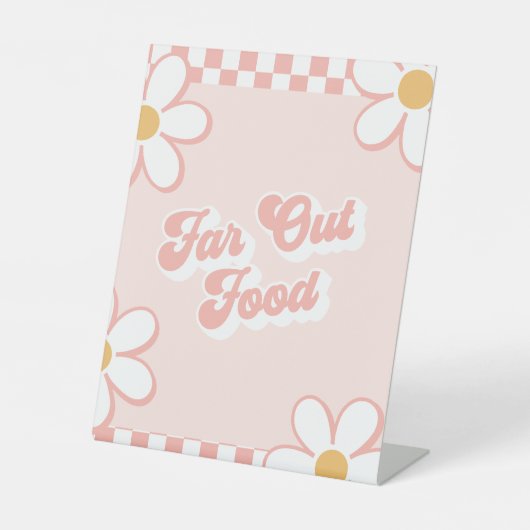 Far Out Food Groovy Baby shower Voedselbord Reclamebord Met Voetstuk (Voorkant)