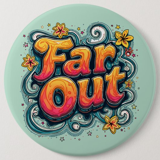 Far Out Retro 70s Psychedelic Groovy Hippie Ronde Button 6,0 Cm (Voorkant)