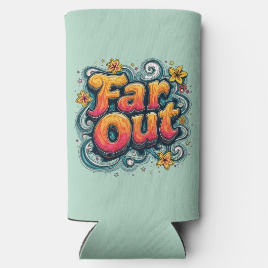 Far Out Retro 70s Psychedelic Groovy Hippie Seltzer Blikjeskoeler (Achterkant)