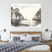 Faraglioni cliffs over capri sea sunset drawing canvas afdruk (Insitu (Slaapkamer))
