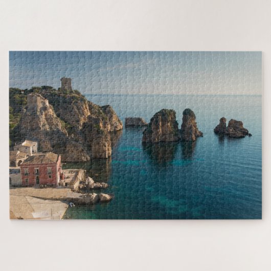 Faraglioni en Tonnara in Scopello, Sicilië Legpuzzel (Horizontaal)