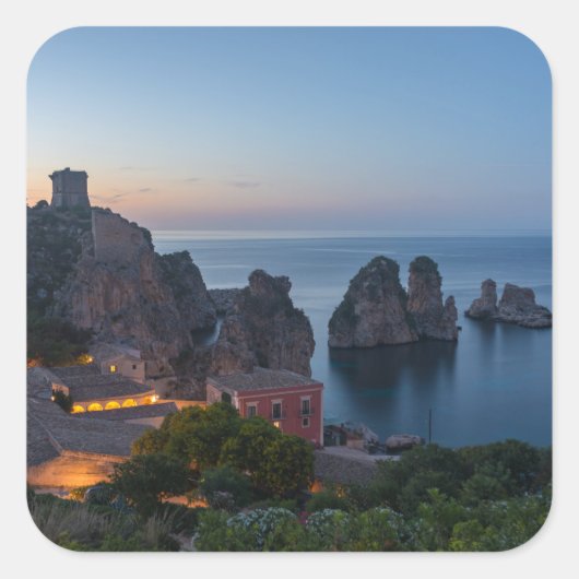 Faraglioni en Tonnara in Scopello, Sicilië Vierkante Sticker (Voorkant)