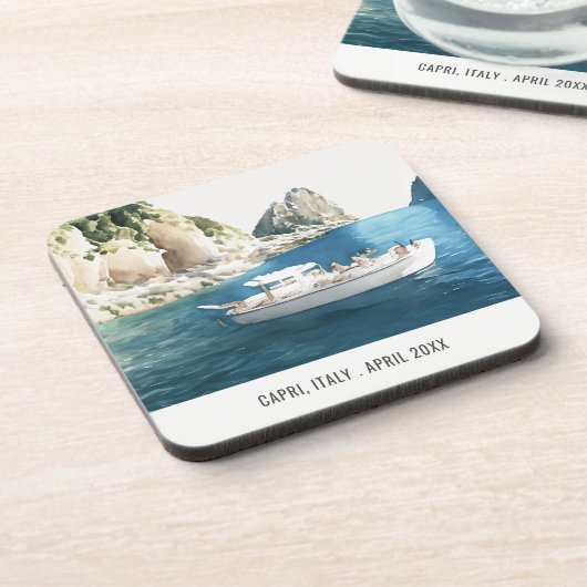 Faraglioni Rocks Capri Italië Waterverf Reizen Bier Onderzetter (Linkerzijde)