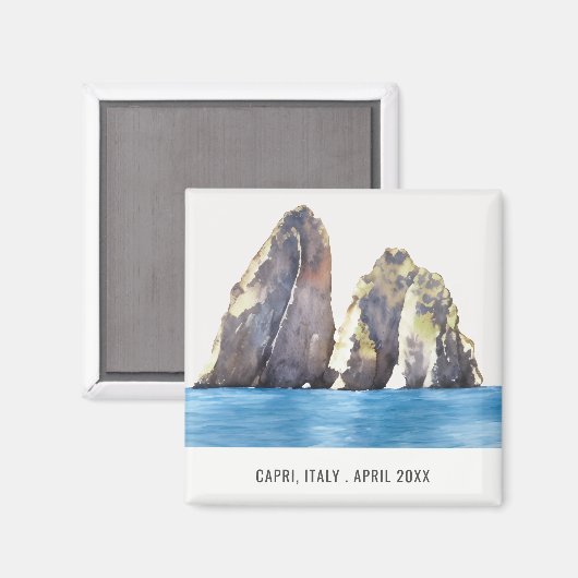 Faraglioni Rocks Capri Italië Waterverf Reizen Magneet (Voorkant / Achterkant)