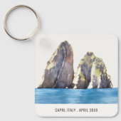 Faraglioni Rocks Capri Italië Waterverf Reizen Sleutelhanger (Voorkant)