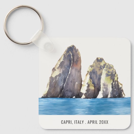 Faraglioni Rocks Capri Italië Waterverf Reizen Sleutelhanger (Voorkant)