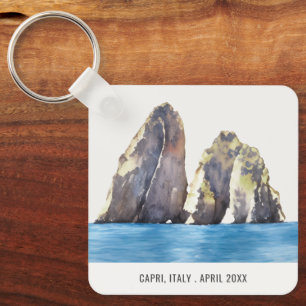 Faraglioni Rocks Capri Italië Waterverf Reizen Sleutelhanger